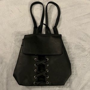Black Faux Leather Backpack
